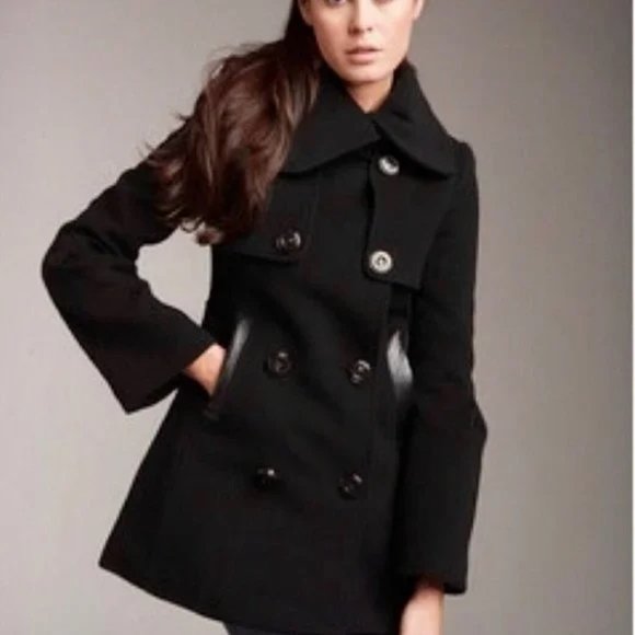 NWT MACKAGE XS Raffy Wool Cashmere Double Breasted Peacoat w/ Leather Details - Picture 5 of 15